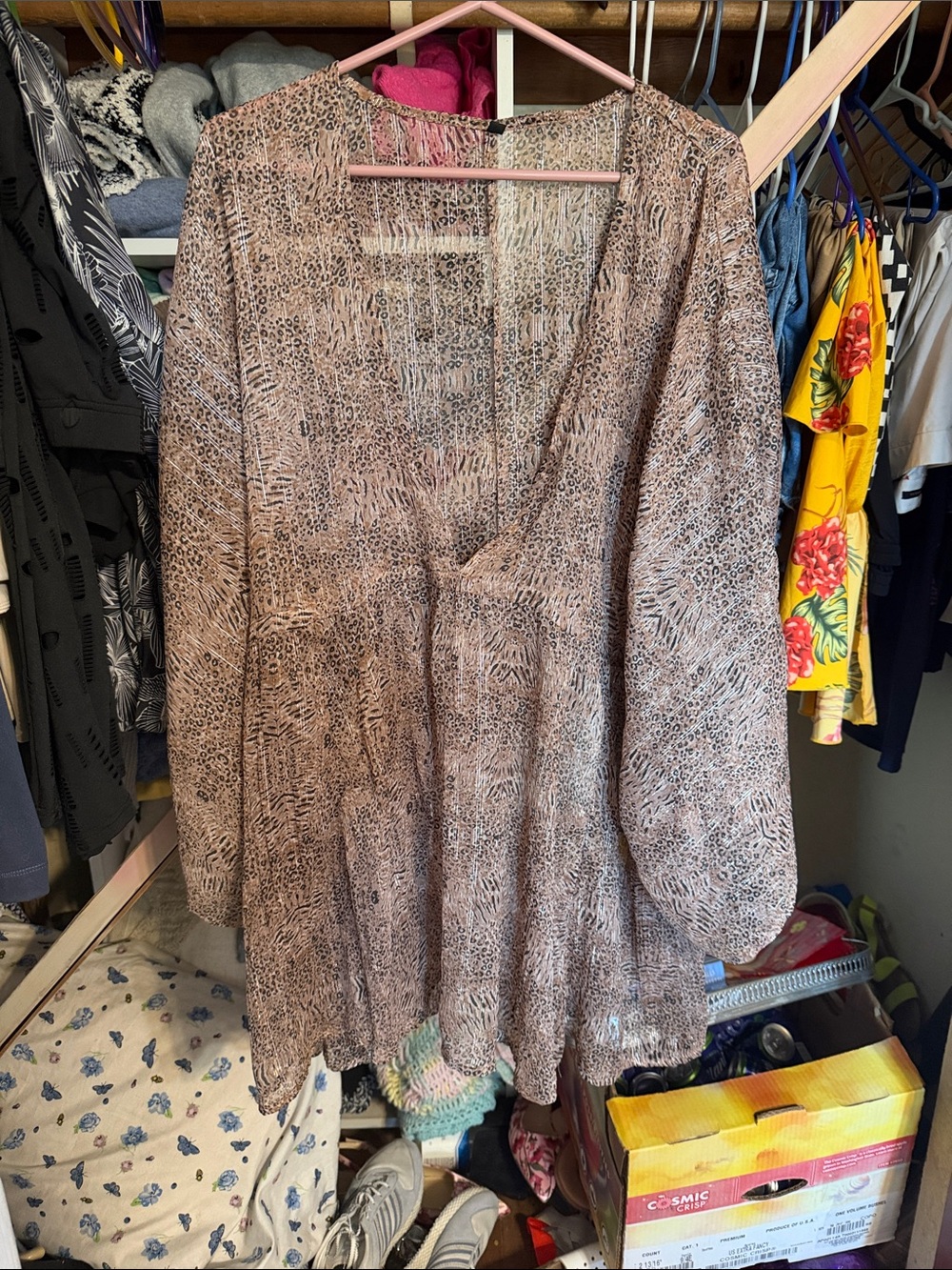 Sheer Taupe Animal-Print Swim Coverup Tunic